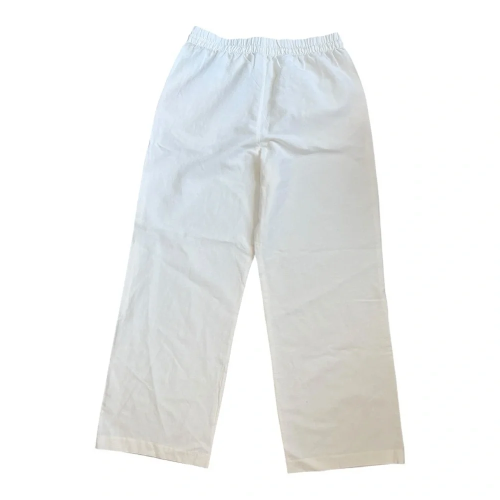 H&M Women's Off White Straight Leg Linen Blend Pants sz M